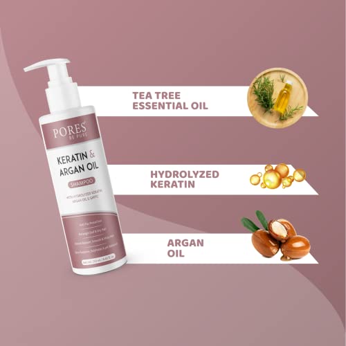 Image of PORES Be Pure Keratin Shampoo for Hair Fall Control | With Hydrolyzed Keratin, Argan Oil & GHPTC | Instant Smooth, Frizz-Free & Thick Hair | Shampoo for Women & Men | All Hair Types - (250 ml X 2)