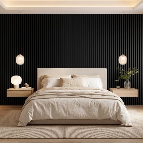 Image of Art3d 6-Piece Wood Acoustic Panels for Noise Reduction, 3D Textured Wall Paneling for Living Room Bedroom TV Background Interior Decor, Blackwood