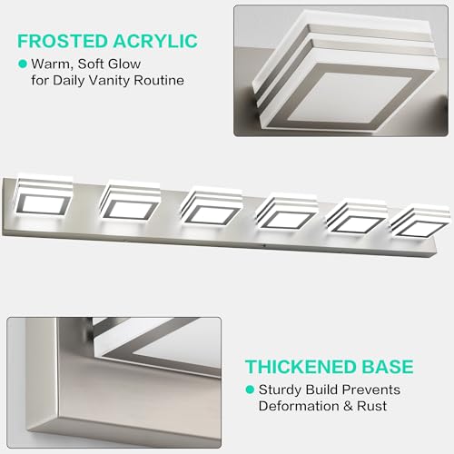 Image of SOLFART Modern LED Vanity Lights Fixtures: 6 Lights Acrylic LED Brushed Nickel Vanity Lights for Bathroom 39inch 5CCT