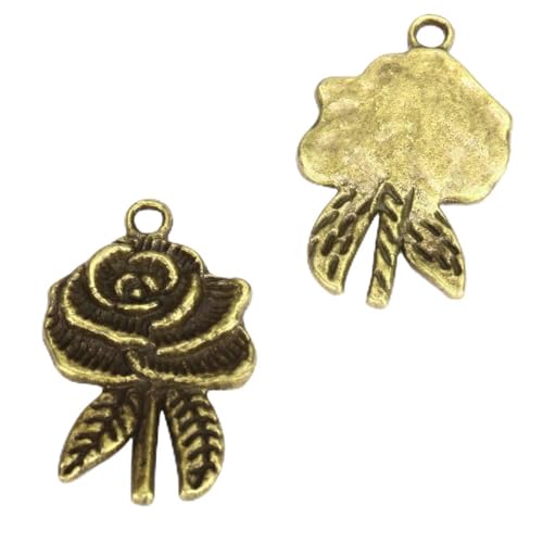 10 x Rose Charms 25x18mm Antique Bronze Tone | One