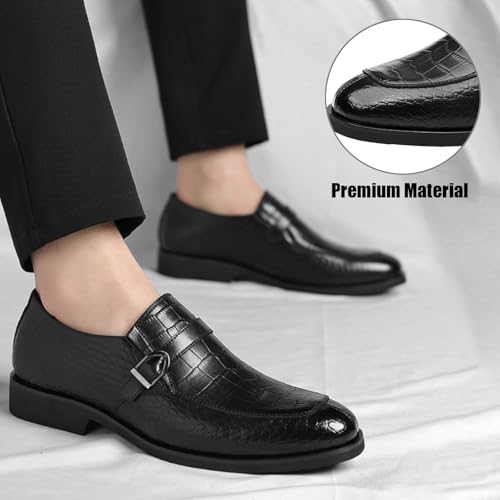 Men's Classic Leather Printed Chunky Heel Loafers with Metal Buckle Casual Round Toe Slip-On Comfort Soft Sole Formal Dress Shoes for Party Wedding Business Daily4