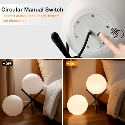 Image of Lightdot Outdoor Floor Lamp, 12-Inch LED Ball Light with Milky White Waterproof Shade - 10W 3000K Corn Globe Floor Lamps with Stable Black Tripod Base, for Patio Garden Living Room, Bedroom, Plug&Play