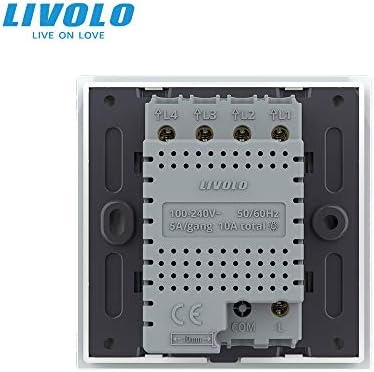 LIVOLO White Intermediate Switch Wall Touch Light Switch(No Neutral),Single Pole Bulb Wall Switch with LED Indicator,Scratch-Resistant Tempered Glass Panel,4 Gang 2 Way,VL-B604S-3WG
