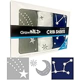 GROW WILD Crib Sheets for Boys or Girls | 3 Pack Soft Jersey Cotton Fitted Crib Sheets Neutral | Grey White Navy Blue Baby Crib Sheets for Girl, Crib Mattress Sheet or Toddler Bed Sheets