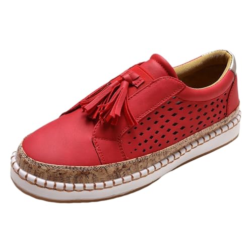 Zapatos sin Cordones con Punta Redonda y Agujeros a la Moda para Mujer, Zapatillas de Deporte para Mujer (Red, 41)