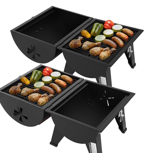 Image of Royal Gourmet CC1619 Portable Tabletop Charcoal Grill, Convertible Lid-to-Grill Zone, Outdoor Compact Barrel BBQ Grill with 217 Sq. In. Grilling Space for Backyard, Patio and Parties, Black
