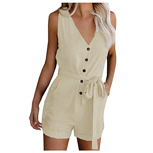 Mono de mujer de manga corta de verano para mujer, con control de abdomen, elegante, monocromo, con piernas anchas, cómodo, festival, boda, bodycon de talle alto, vestido largo de playa, beige, S