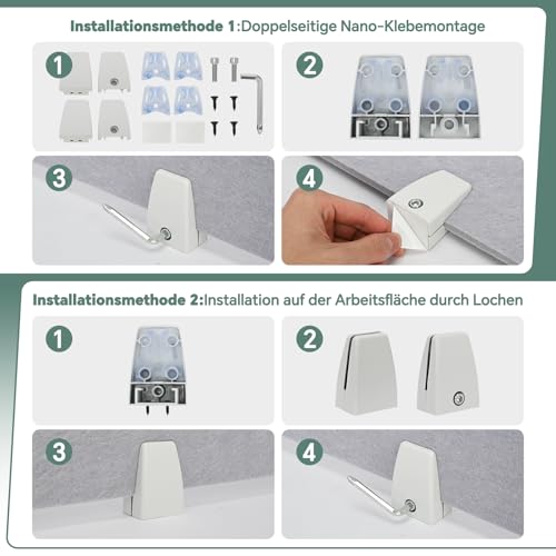 petour 4 Stück schreibtisch sichtschutz（grau）, 30*60 cm schneidbar Schreibtisch Trennwand mit 2 Clips, Freistehender akustischer Schreibtischteiler, tischtrennwand aus Filz, für Büro und Arbeitstische