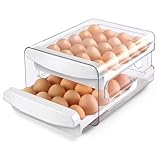Zagtag® Egg Holder for Fridge, 2-Tier Stackable 40 Eggs Organizer Drawer for Refrigerator, Space-Saving Egg Container, Clear Plastic Egg Tray for Kitchen Storage