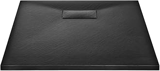 vidaXL Shower Base Tray 35.4"x27.6" - Modern, Low-Profile, Skid- SMC Material Black Shower Tray with Slate Stone Surface Design