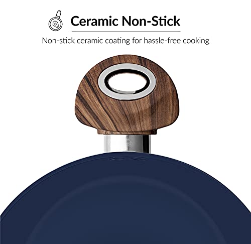 Phantom Chef 4.4 Qt Casserole | Stockpot | Aluminum Body Non-Stick Ceramic Coating | With Soft Touch Stay Cool Handle | Dishwasher Safe | Non-Toxic Pfoa & Ptfe Free Pan | Color Navy #TOP2