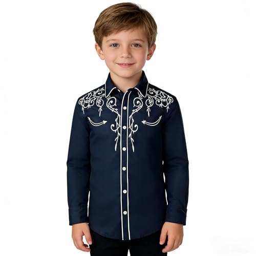 YELLTOOGOO Kid Western Cowboy Shirts Casual Button Down Costume for Boys Black