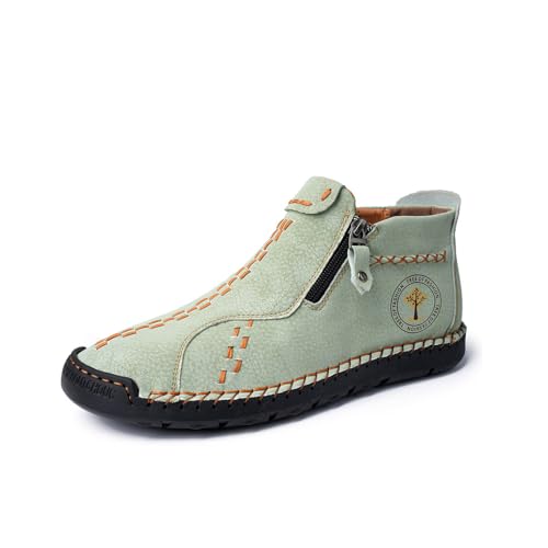 Men's Casual Boots Fashion Microfiber Leather Zipper Slip On Boots Handmade Comfortable Non Slip Hiking Driving Ankle Booties