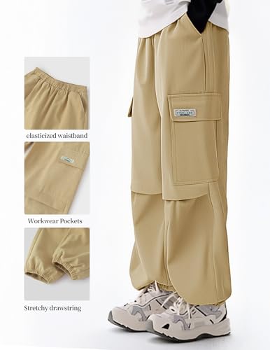 Image of Girls Cargo Pants Elastic Waist Jogger Pants Loose Trousers with Pockets Sweatpants for Kids 4-14Years
