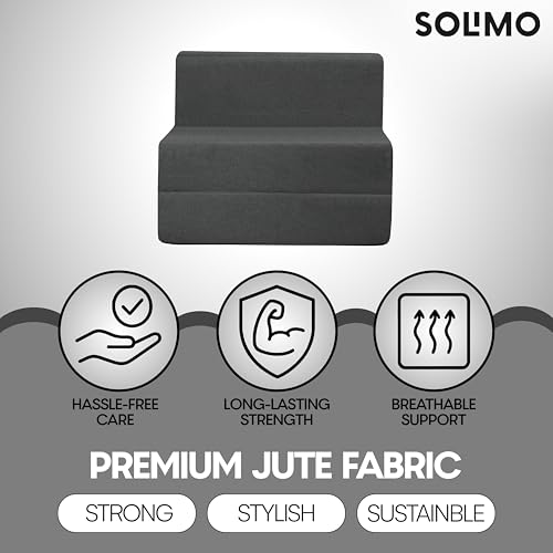 Image of Amazon Brand - Solimo 1 Seater 3 * 6 Jute Fabric Washable Cover Sofa Cum Bed 1 Seater Double Foam Fold Out Sofa Cum Bed (Finish Color - Grey Delivery Condition - Pre-Assembled)