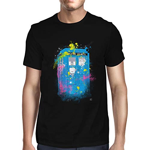 1Tee Mens Police Phone Box Splash T-Shirt Black X-Large