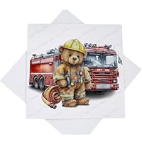 Fire Engine Bear Card, Blank for Any Occasion - Watercolour Firefighter Promotion New Job Birthday Retirement Card