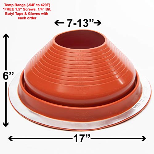 Eagle 1 Silicone Flexible Roofing Pipe Flashing Boots - On Site Adjustable Roof Pipe Jack Boot With Round Base (High Temp Red, 8) #TOP1