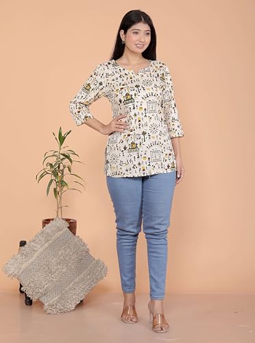Image of Malikcraft Women's Rayon Printed Short Kurti Stylish Kurta for Women Trendy Short Kurta for Daily & Office Wear PR1