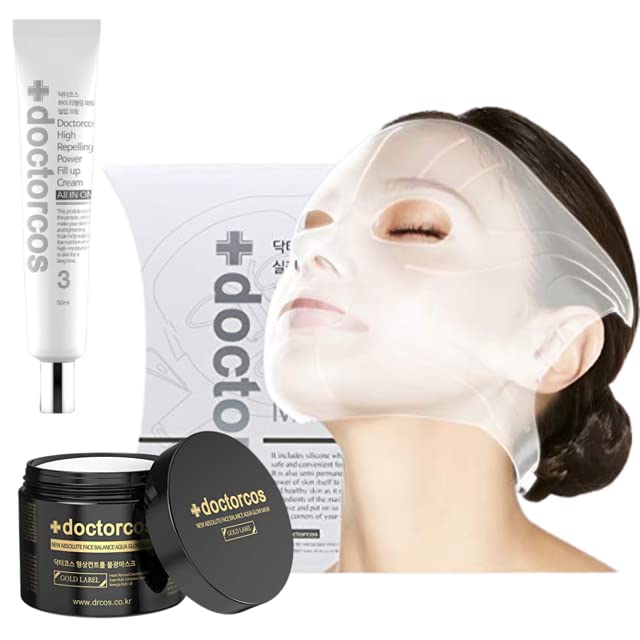 Conjunto de máscaras faciais DOCTORCOS com máscara de silicone reutilizável, Aqua Glow e creme Fill-up, 105 mL e 48 g