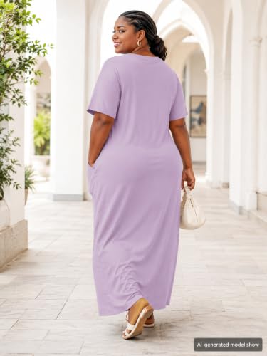 Image of SUZONANA Women Casual T-Shirt Dress V Neck Short Sleeve Solid Color Oversize Dress with Front Two Pockets