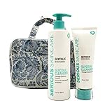 Serious Skincare Glycolic Cleanser Home & Away DUO with White Stargazer Toile Print Fold Open Cosmetic Case