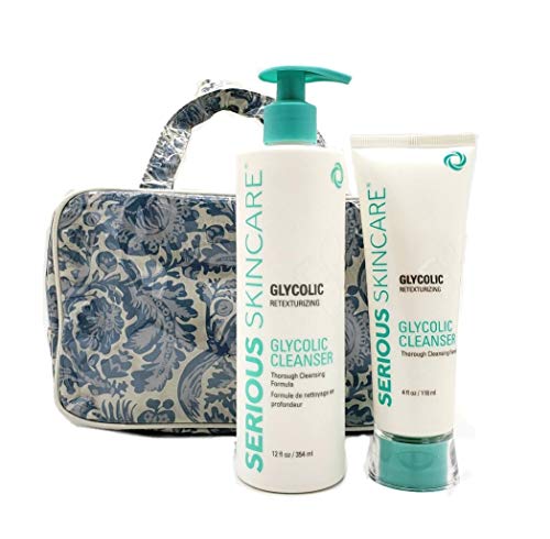 Serious Skincare Glycolic Cleanser Home & Away DUO with Bonus Cosmetic Case