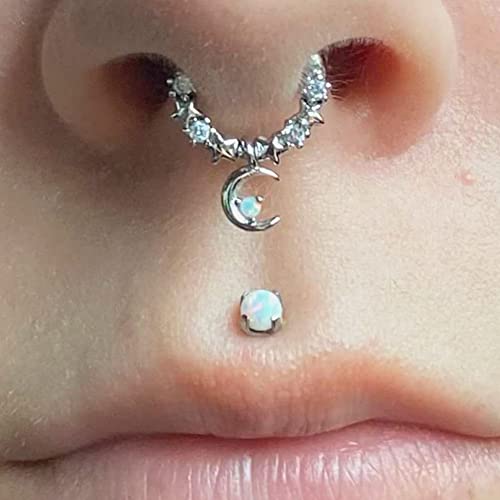 Melighting Septum Rings 16G Moon Septum Jewelry With Opal Clear Cz Surgical Steel 316L Star Helix Earring Dangle Daith Earrings Nose Rings Piercing For Women Men #TOP7