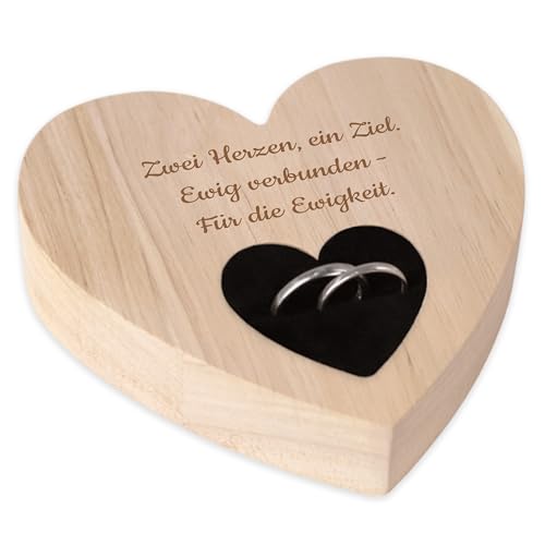LAUBLUST Personalisiertes Ringkissen in Herzform zur Hochzeit & Verlobung mit Wunschtext - Herzförmige Ringbox für Brautpaar | Holz Trauringkissen für Hochzeitsringe & Ringhalter für Trauungszeremonie