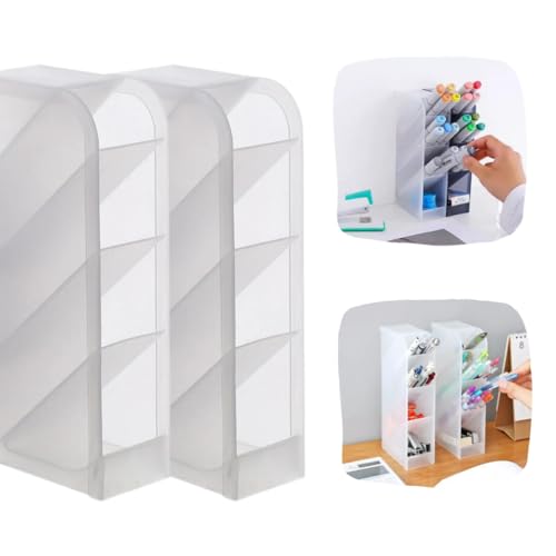 Kit 2 Porta Canetas Lápis Organizador De Mesa Multiuso Vertical Color 4 Divisórias (Branco)