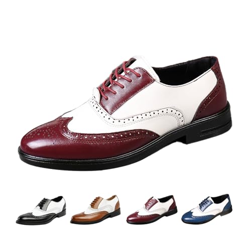 Image of Men's Colorblock Derby Dress Leather Shoes,Fashion Carving Floral Wingtip Block Lace-up Formal Business Casual Shoes