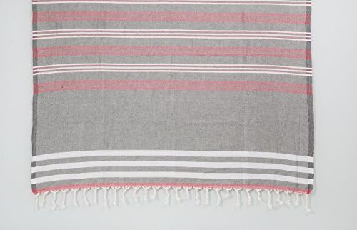 100% Cotton Pestemal (Peshtemal) Turkish Bath Towel - 39.5 X 68" (Grey / Light Red)