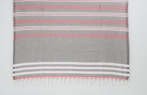 100% Cotton Pestemal (Peshtemal) Turkish Bath Towel - 39.5 X 68" (Grey / Light Red)
