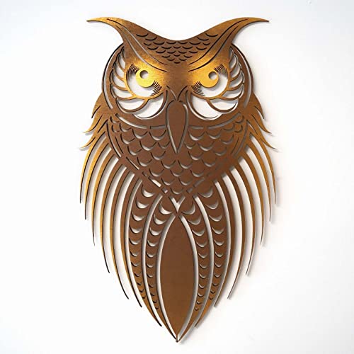Búho de Madera Pared Ventana Puerta Salón Decoración Idea de Regalo para Dormitorio Cocina Habitación Infantil Jardín Balcón Interior (Altura: 40 cm, Marrón/Bronce Metálico) Cover