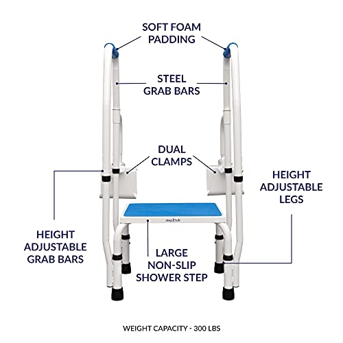 Step2Tub Shower Step Stool For Seniors - Features Adjustable Height, Slip Resistant Step Stool With Handle For Elderly Entering & Exiting Bathtub - Extra Safe, Nonslip, Step Helps You Walk In Tub #TOP6