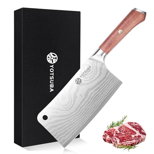 YOTSUBA Hackmesser Chinesisches Kochmesser 18 CM Küchenbeil mit ergonomischem Pakkawood-Holzgriff Extra scharfes Küchenmesser Profi-Kitchen Cleaver Knife für Fleisch und Gemüse
