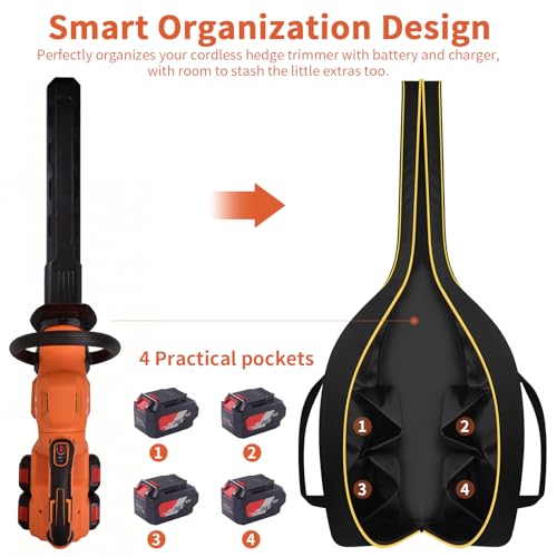 Tanmqin Hedge Trimmer Storage Bag for Black+Decker/for EGO Power+/ for DEWALT/for Worx/for DocSmart. 46.85\" Shrub Trimmer Carry Case with 4 Pockets for Accessories, Gardening Yard Work,Bag Only - Thumbnail 4