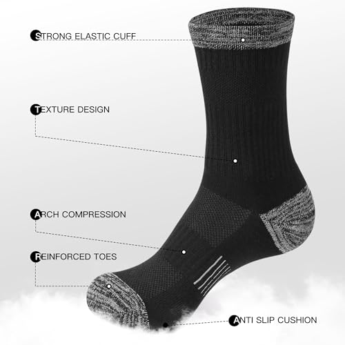 Image of BUDERMMY Crew Socks for Women Hiking Athletic Running Walking Cushioned Compression Cotton Socks 6 Pairs