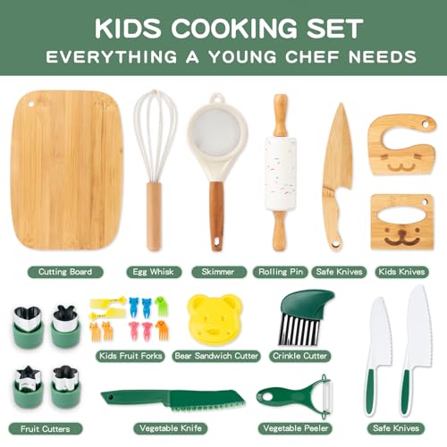 18 PCS Kids Cooking Sets Real, Montessori Kitchen Tools for Toddlers, Cooking & Baking Set for Kids Little Chefs, Toddler Knife Set, Crinkle Cutter, Cutting Board - Image 4