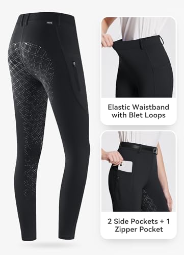 Baleaf Womens Horse Riding Pants Full Seat Riding Breeches Equestrian Tights Horseback Silicone Zipped Pocket Black S thumb #4