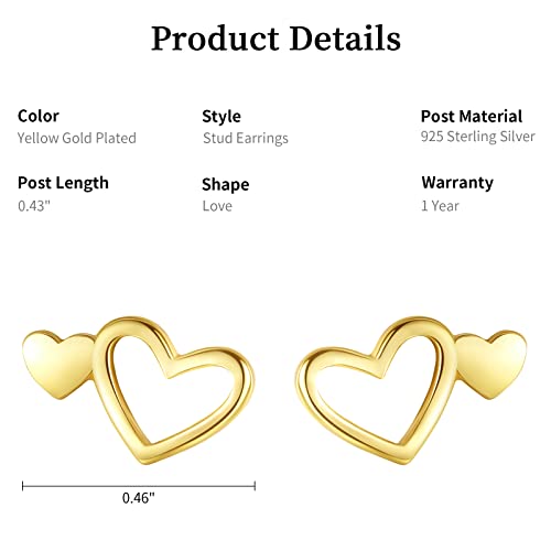 Gold Heart Stud Earrings For Women - 14K Gold Plated Hypoallergenic Heart Earrings - Minimalist Gold Heart Earrings For Birthday Christmas Mother's Day Jewelry Gift #TOP1