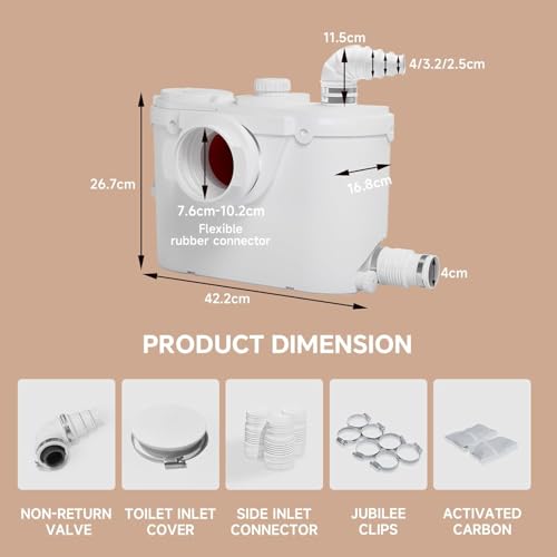 Macerator Pump with 4 Inlets - 23ft Upflush Sewage Grinder System for Toilet, Sink, Shower & Laundry, Quite Copper Motor & Odor Control, Ideal for Basement, Garage, Dorm, Wet Bar (110V, 140°F Max) by INEFLO - Image 6