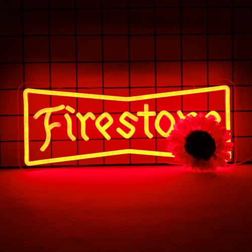 Image of WonderfulLife Fire Stone Tires Neon Sign for Garage or Auto Repair Store,Bright Light for Automotive Supplies Store Display,5V USB Powered Easy Hanging.