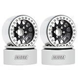 INJORA 1.9 inch Beadlock Wheel Rim Set Silver and Black