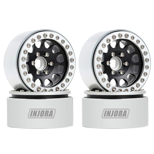 INJORA 4PCS 1,9 Beadlock Felgen Metall Räder Felge Set für 1:10 RC Rock Crawler Axial SCX10 pro SCX10 II III TRX4 D90 VS4-10 Redcat Gen 8 7 Pro Enduro(Silber & Schwarz)