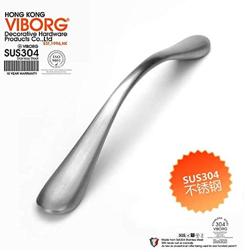 VIBORG (4 Pieces Solid SUS304 Stainless Steel Casting Modern Kitchen Cabinet Cupboard Door Handles Pull Wardrobe Dresser Drawer Handle Pulls Nickel Brushed SV210 (Hole-to-Hole: 128mm) - Image 3