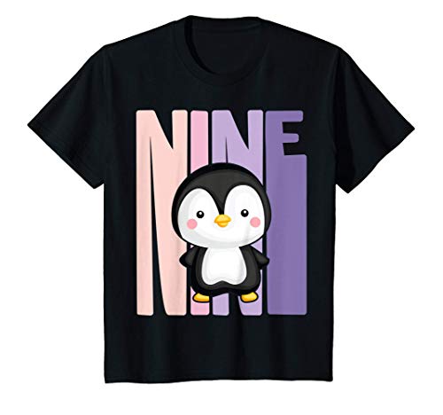 Niños 9 Años Cumpleaños Retro pingüino Niña Camiseta