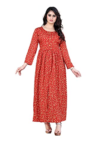 Image of H.E HAMZA ENTERPRISER Printed Crepe Material Brown Western Dress For Women