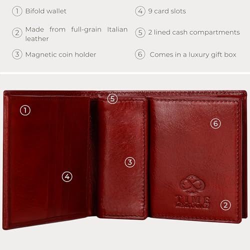 Image of Time Resistance Leather Men's Wallet - Minimalist Wallet Design with Credit Card Holder, Magnetic Coin Holder, and Cash Slots (Red)