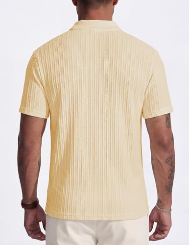 Image of JMIERR Mens Casual Polo Shirt Summer Short Sleeve Vacation Button Beach Knit Stretchy Golf Shirts